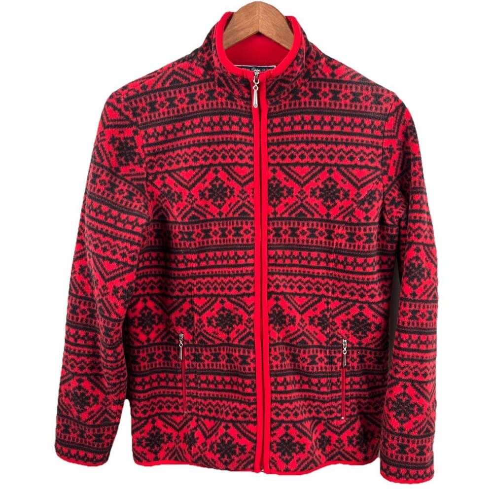 KAREN SCOTT Sport Petites PS Full Zip Fleece Red/Black 100% Polyester